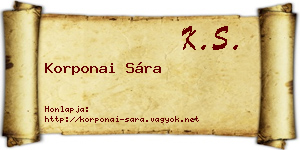 Korponai Sára névjegykártya